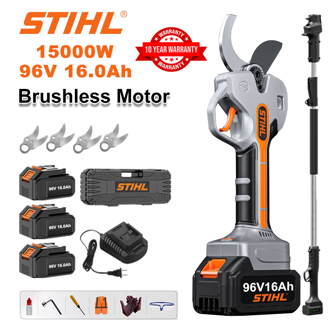 [Prailginimo strypas 1,5–5 m] 15 000 W bešepetės ličio baterijos genėjimo žirklės + 96 V16 Ah baterija * 3 + SK9 lydinio peilis * 4 + įkroviklis + LED maitinimo ekranas + įrankių dėžė + tepimo alyva + apsauginiai akiniai + 10 metų garantija